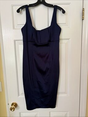 Calvin Klein Navy Midi Sheath Dress with Wide Straps